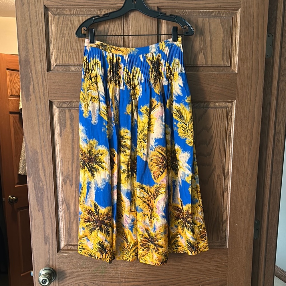 Hunter Bell Tropical Blue and Yellow Pleated Skirt